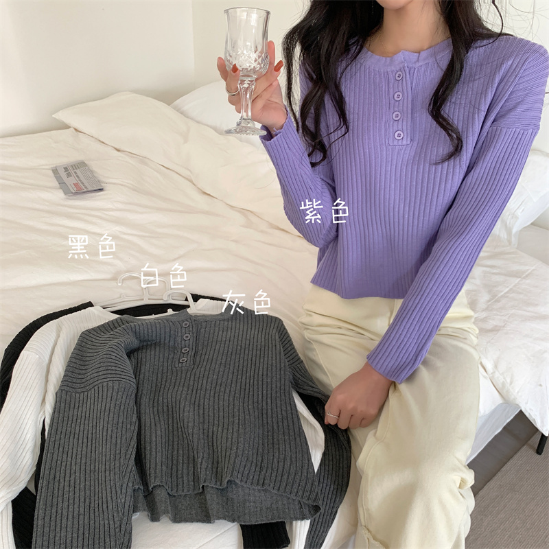 Real shooting and real price new Korean version pit bar knitted long sleeve T-shirt bottomed Shirt Top