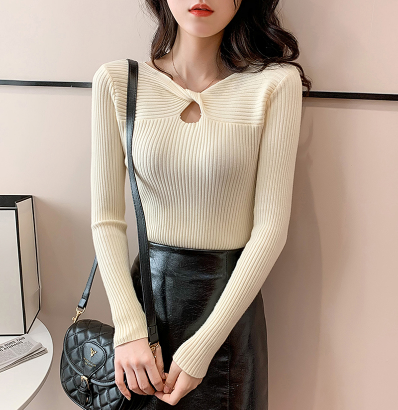 Real shot white skinny hollowed out sweater with backing sweater in autumn and thin early autumn top on top for women in summer