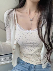 Official picture 2024 new floral camisole with breast pads women's lace pure desire slimming summer inner and outer suspenders