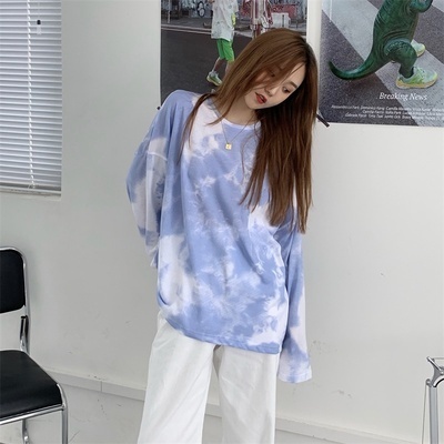 2020 Korean loose long sleeve tie dye T-shirt for female students