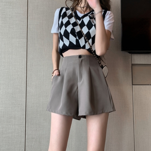 Real time casual suit pants spring and Summer High Waist Shorts New slim and wide leg loose pants