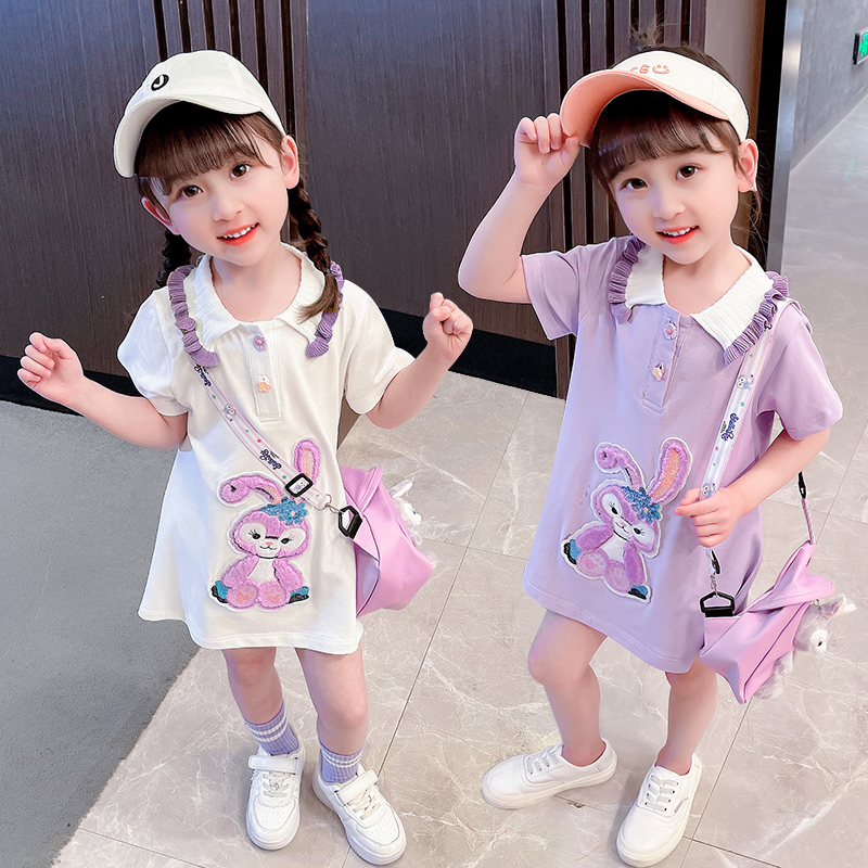 Zhudi girl dress summer 2023 new baby foreign style short-sleeved thin section children's summer dress polo skirt