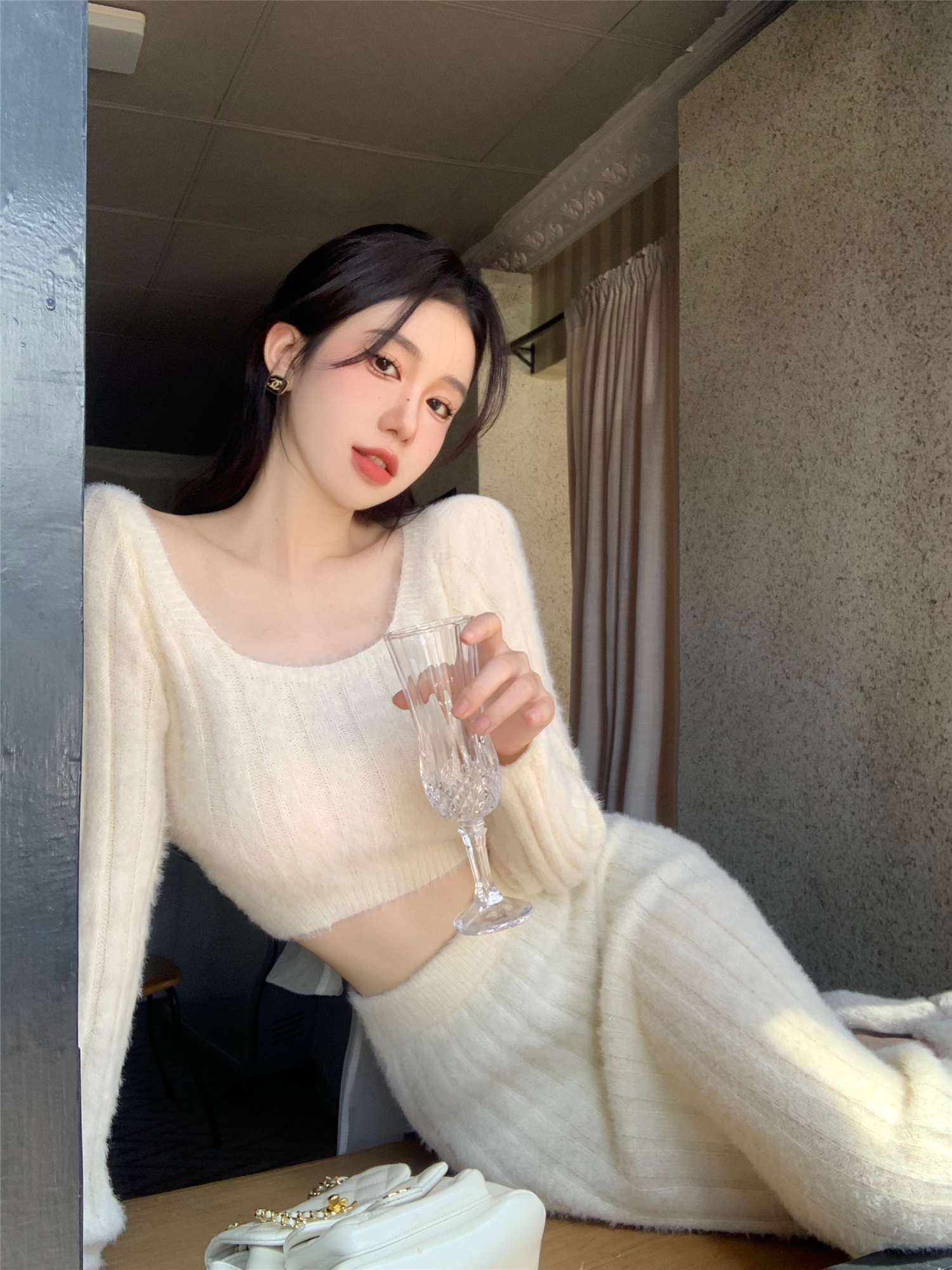 Real shooting price ~ milk huhu / imitation mink knitted sweater beautiful long skirt two-piece set hip skirt pure desire suit