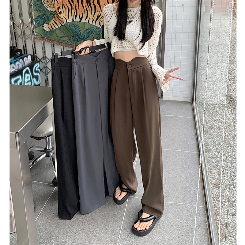 Real shot 2022 autumn new elastic waist design suit pants wide leg pants women's casual slim trousers women