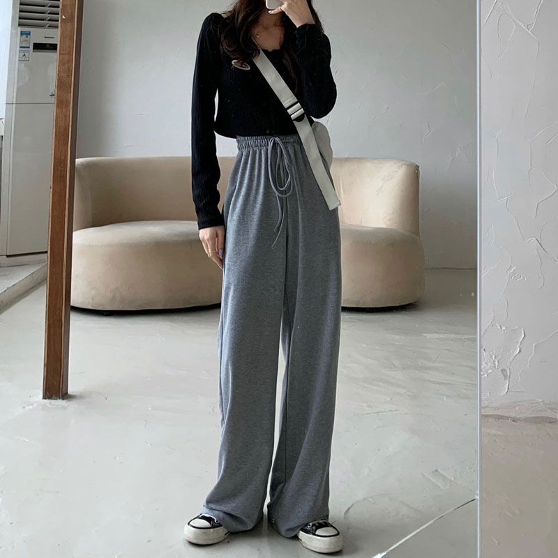 Real price real shooting simple casual pants Korean version elastic high waist thin straight pants versatile wide leg pants women