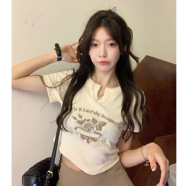 Slim hot girl short T-shirt summer new BM style fashion design short-sleeved top female ins tide