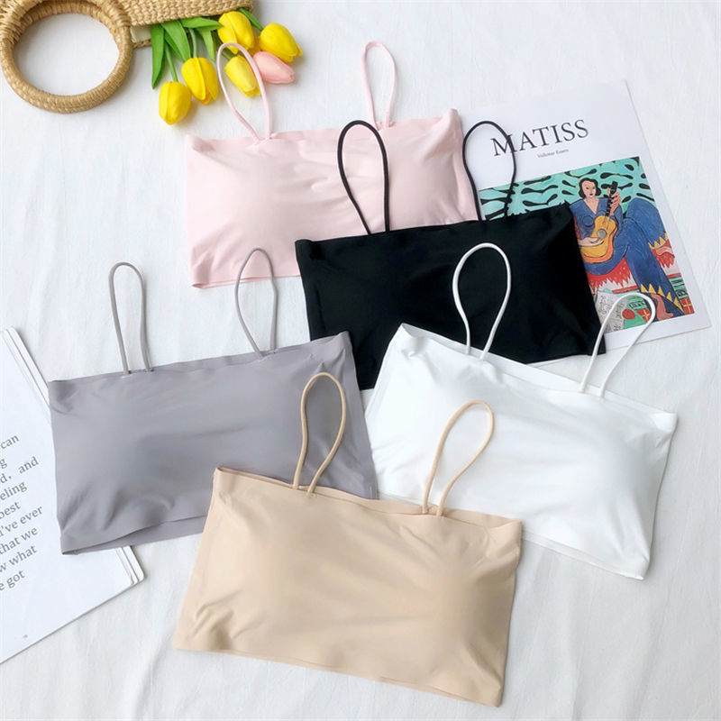 Summer ice silk breast wrapped underwear female student Korean sexy bra bottomed suspender vest girls wear thin inside