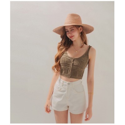 European and American hollowed out seaside beach short knitted vest women's blouse for wearing outside and matching inside