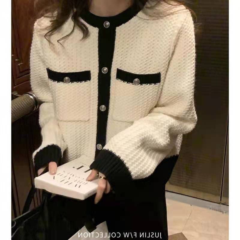 Korean style soft wear with spring bottoms, small Xiangfeng jacket, knitted cardigan, women's design, inner jacket