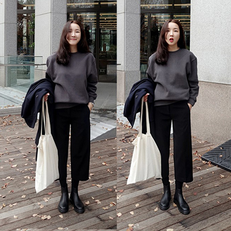 Harajuku style wide leg pants women's autumn winter woolen cloth 2018 new Korean high waisted loose and versatile heavy nine point straight pants