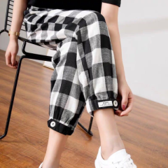 Plaid pants women's summer new student Korean loose thin nine point high waist straight tube leisure Harem Pants women