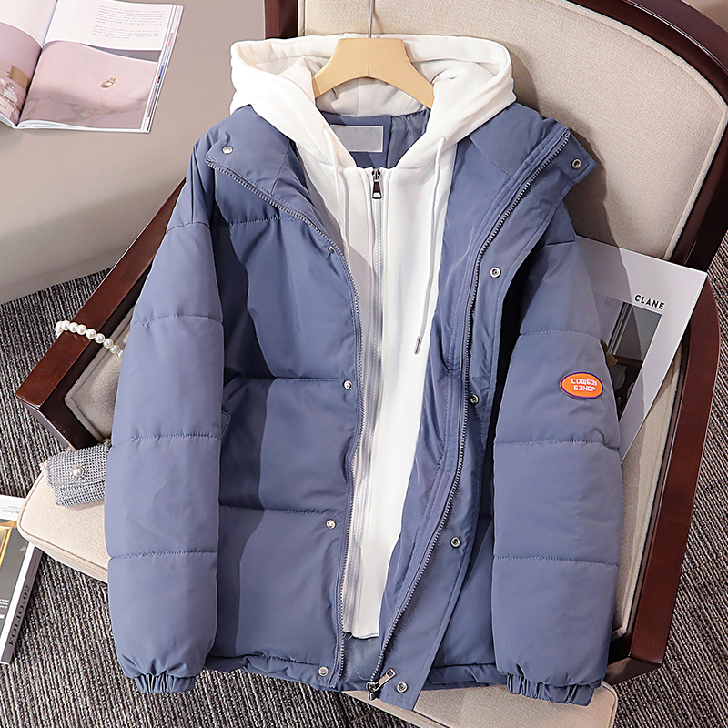 Real shot plus size women's clothing 2022 winter new design sense fake two-piece cotton-padded clothes loose bread clothes cotton-padded jacket