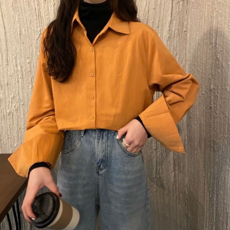 Real price real shooting new snowflake velvet gentle wind loose lazy solid color versatile long sleeved shirt top