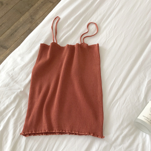 Small suspender female summer wear retro Hong Kong flavor with sleeveless suit top Korean version simple with bottom knitted vest