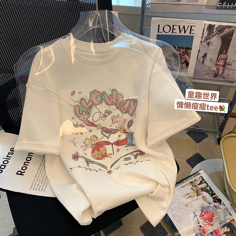 Real price pure cotton wrap collar 2023 summer new 200g pure cotton pull shoulder strip pure cotton short-sleeved T-shirt