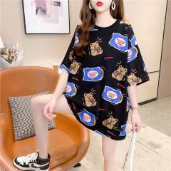 Real photo half sleeve women's clothes fashion brand medium length loose fire short sleeve T-shirt