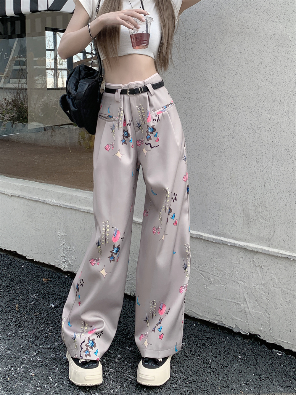 Real price~2023 spring and summer new American style retro loose printed wide-leg pants for women