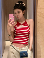Fan Zhiqiao Spice Girls Knitted Camisole Women's Inner Wear Slim Bottom Short Section Beautiful Back Wear Sexy Halter Tops