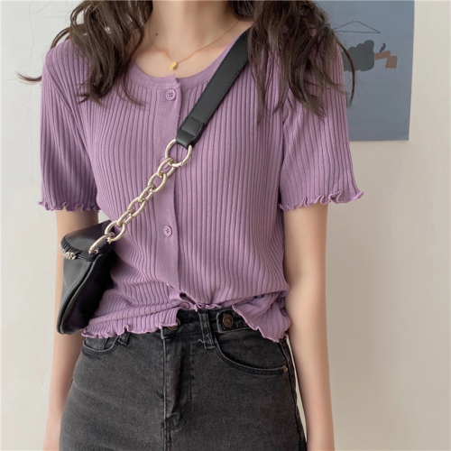 Summer Korean new fashion, foreign style, leisure, thin ice silk, over knitted cardigan, short sleeve, exposed collarbone top, female