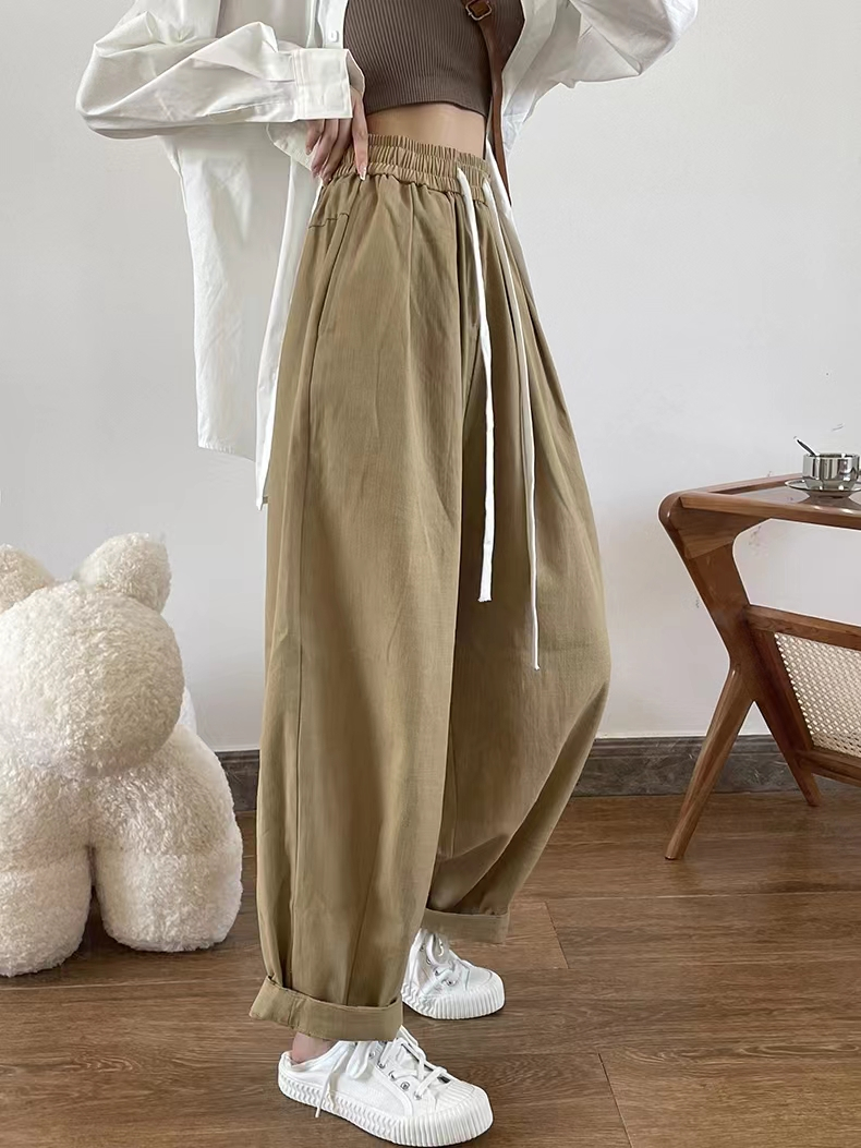 Khaki overalls for women in autumn high-waisted Japanese cotton and linen radish pants loose casual wide-leg pants spring and summer