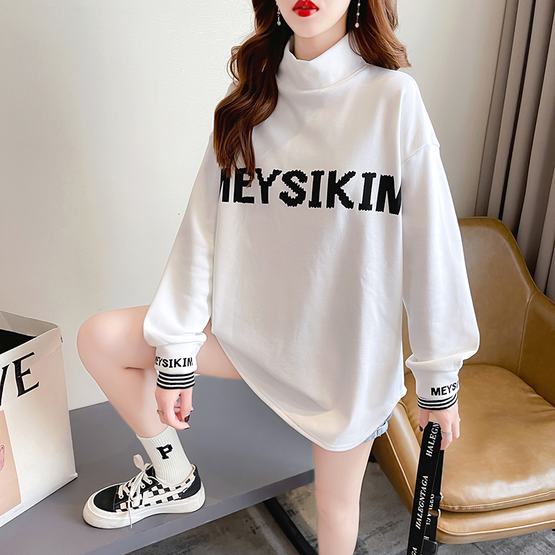 Real shot 380g milk silk composite bottoming shirt women's loose high-neck tide autumn and winter plus velvet Korean version warm long-sleeved t-shirt