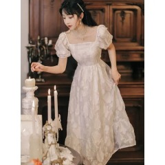Square neck white fairy super FAIRY DRESS 2022 summer new French court retro bubble sleeve medium skirt