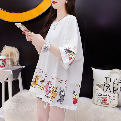 Fried street summer design, loose back Lapel | summer Korean Korean Korean medium long short sleeve T-shirt