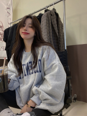 Fish scales + velvet thickening letter printing round neck sweater women's autumn and winter velvet thickening loose and thin niche tops