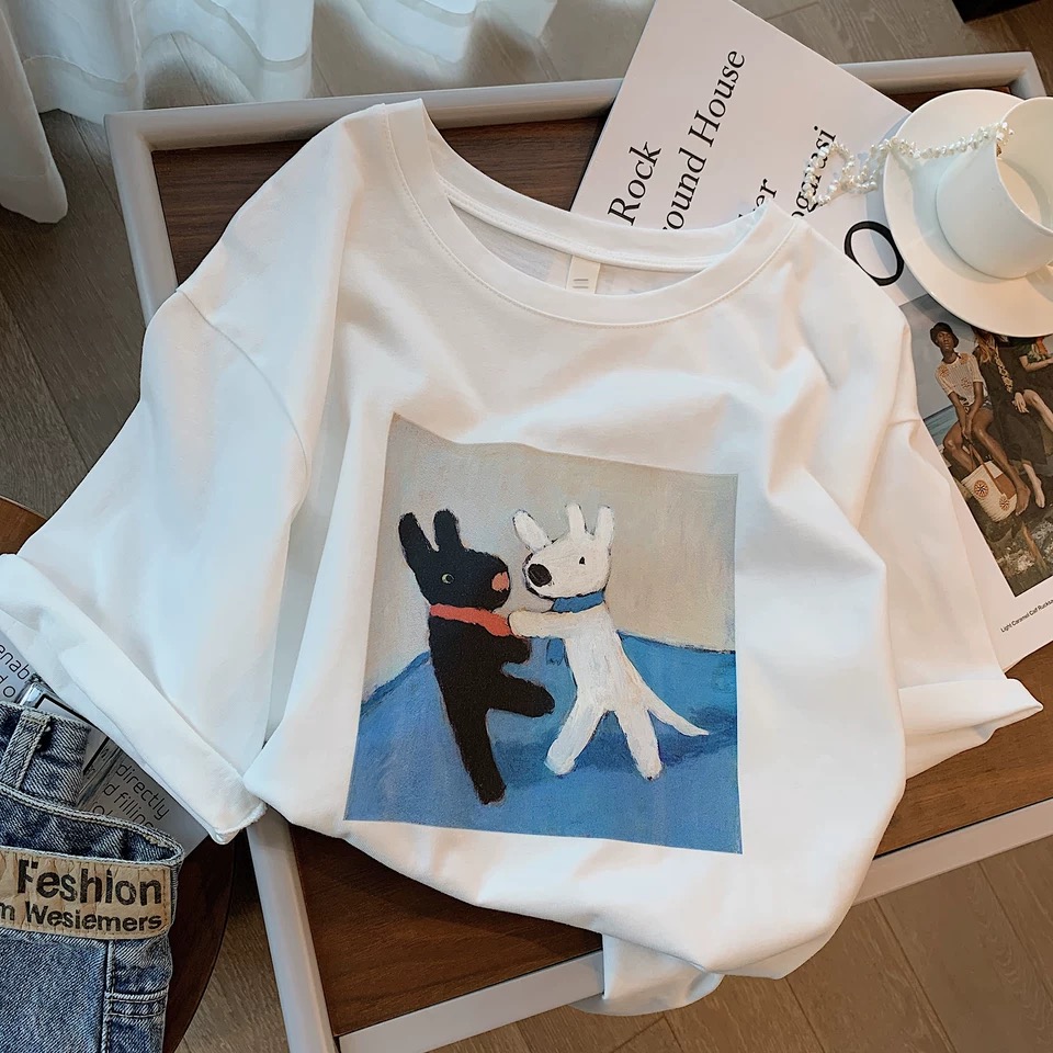Official picture spring and summer short-sleeved printed T-shirts Three types of milk silk 180 grams of pure cotton Cotton back collar