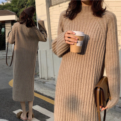 2022 autumn and winter large size with mid-length knitted sweater women's fat sister thin half turtleneck bottoming sweater dress