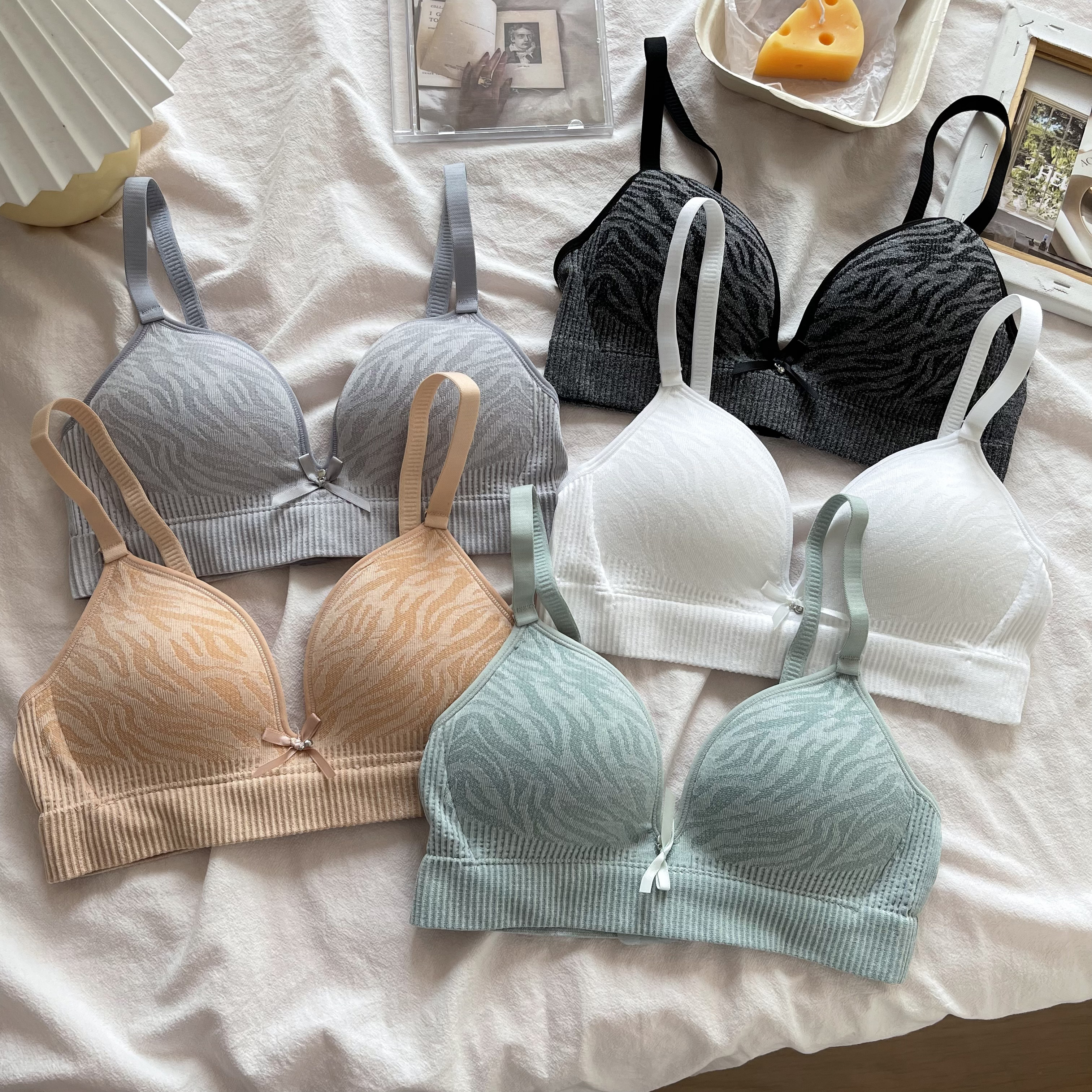 Real price Korean Zebra Print underwear without steel ring, comfortable gathering, upper support bra, autumn student bra, female