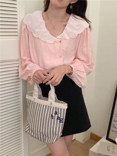 Real price Korean soft fairy lace stitching chiffon shirt color