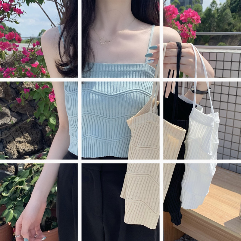 Beautiful back vest for women to wear outside in summer, slim and bottomed, with knitted French sweet and spicy short sleeveless small suspender top inside