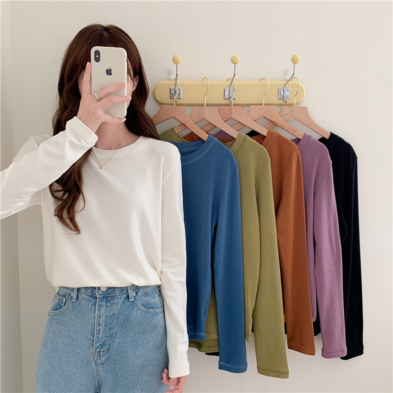 German velvet solid color round neck high elastic bottoming shirt autumn all-match top