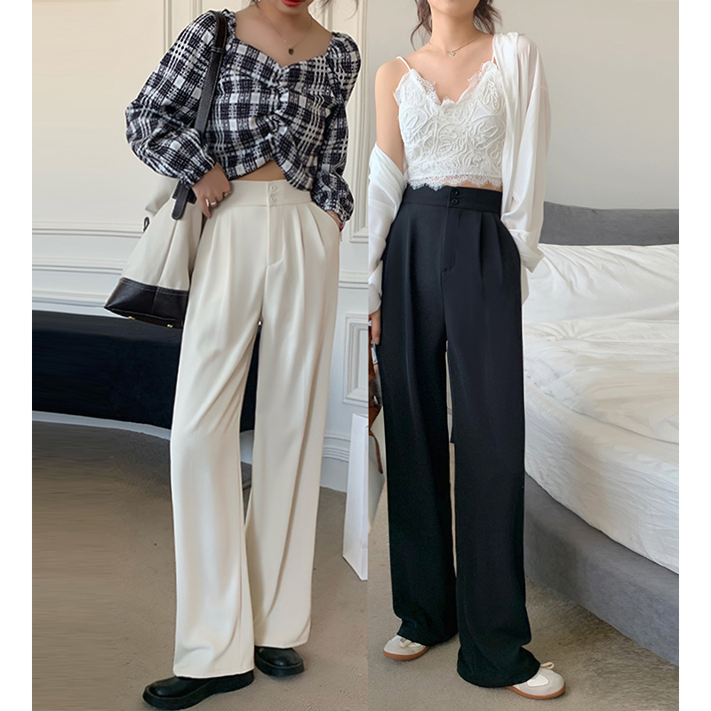 Real shooting and real price new 2022 elastic waist suit wide leg pants women high waist loose casual suit pants women
