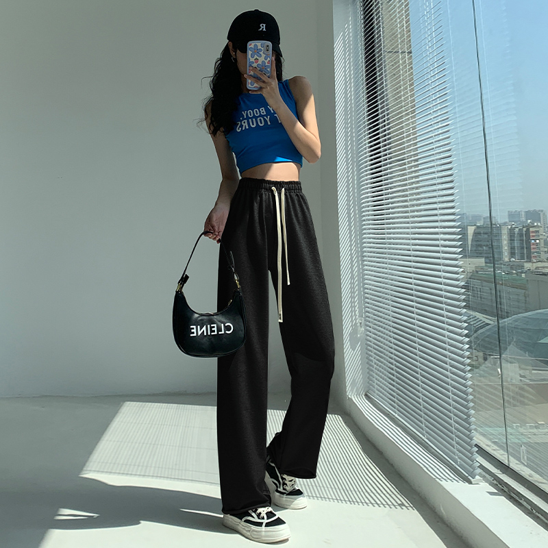 Official figure - Summer Korean version loose cotton high waist hanging feeling small wide legged pants floor pants casual sports pants women