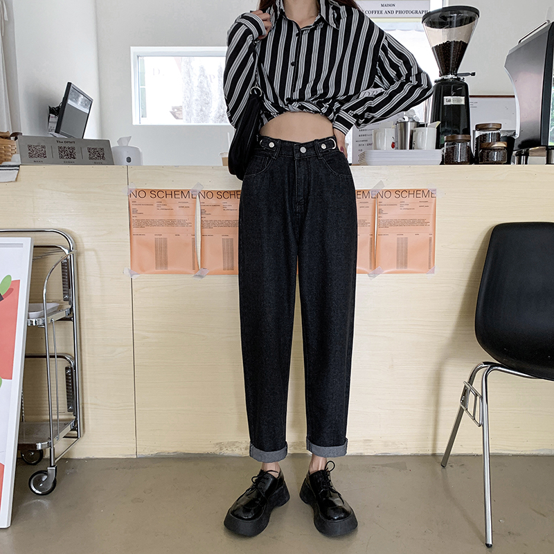Real photo Harlan jeans women's straight tube loose 2021 spring and autumn new high waist thin radish dad pants