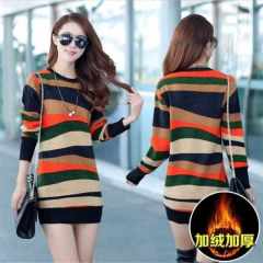 2021 Korean large women's autumn winter Plush thickened bottomed shirt women's thin warm bag hip medium length dress