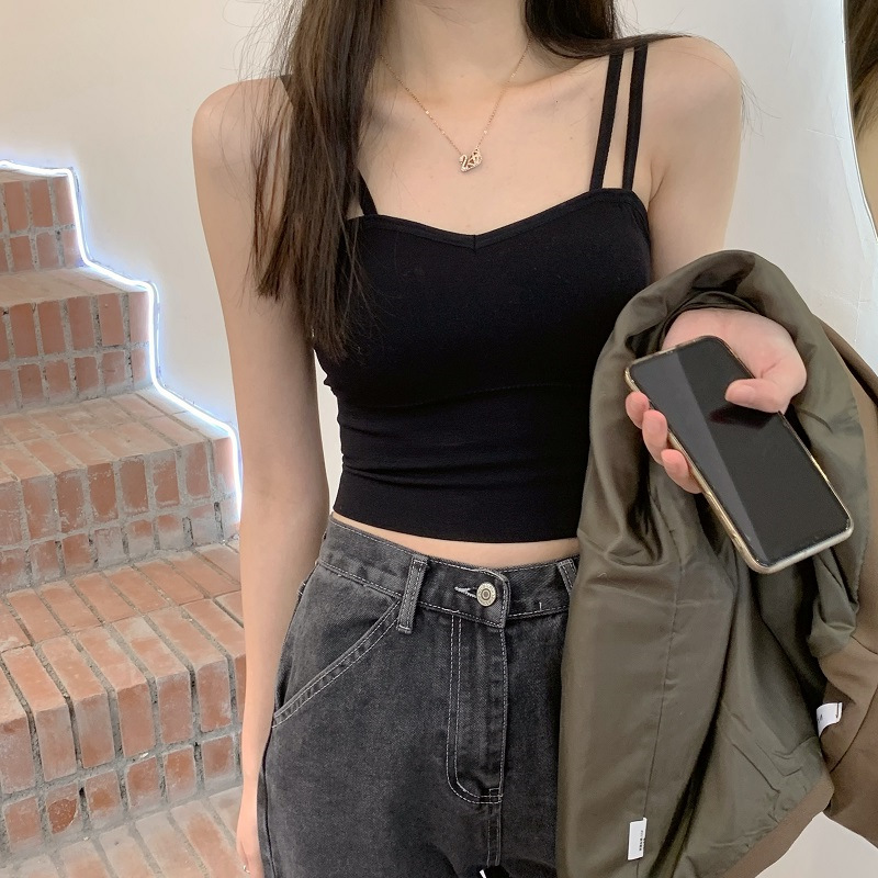 2022 actual shooting of the new summer suspender vest, women's outer suit, inner design, beautiful back with breast cushion, hot girl's Bra Top