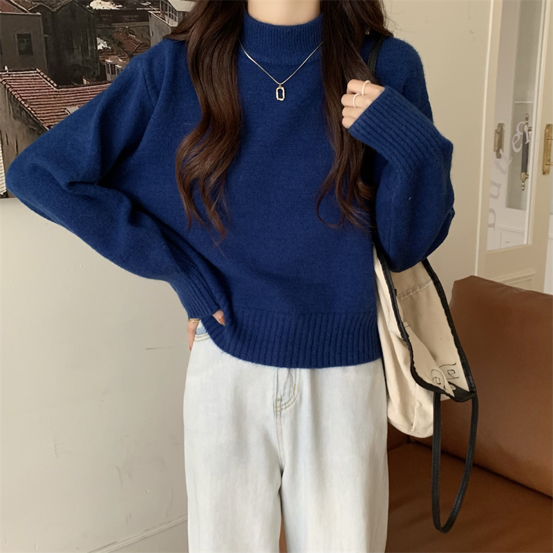 Real price winter new Pullover small high collar versatile loose thickened Pullover Sweater Knitted Blouse women