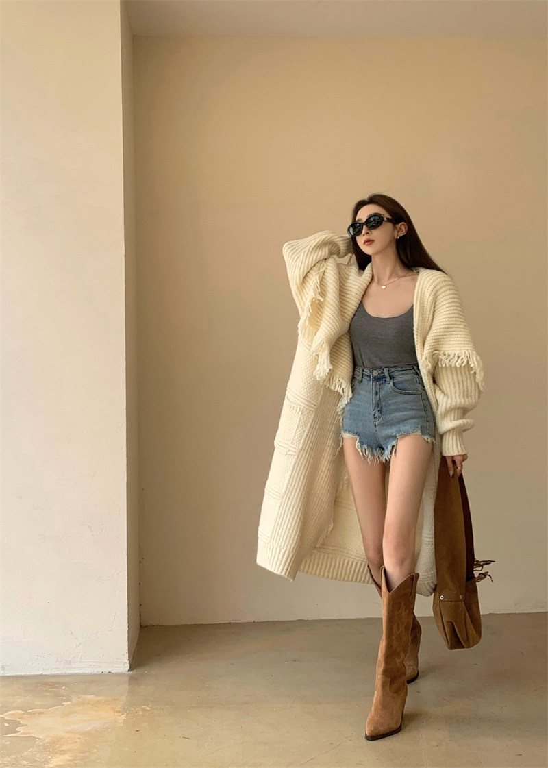 Real shooting real price Korean version of the retro loose and lazy heavy knitted sweater cardigan top
