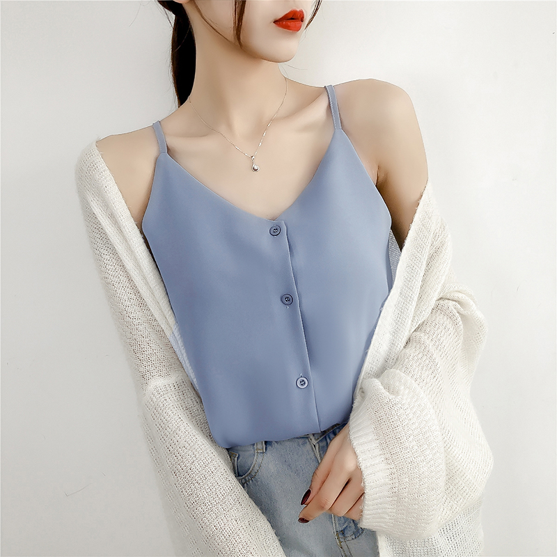 Live shooting! Chiffon suspender vest for women to wear on the outside and bottom on the inside