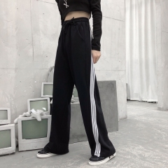 Real shot Fishscale cotton wide leg pants sportswear women's striped slim slim straight tube thin casual pants