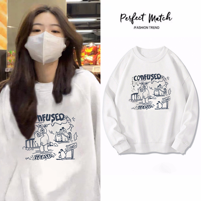 260 grams of large fish scales, 300 grams of Chinese cotton composite, 380 grams of silver fox velvet thickened, round neck printed loose sweater