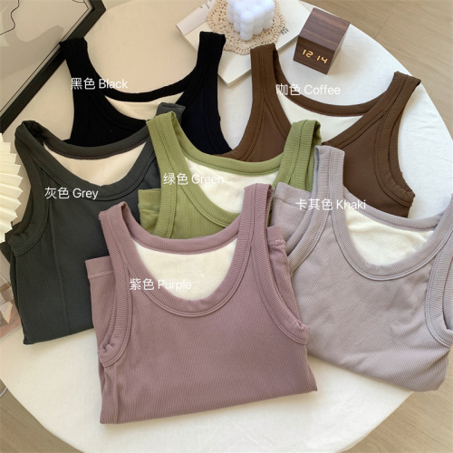 Real price and real shooting Korean version Plush thickened inner work clothes vest bottomed shirt sleeveless top warm suspender
