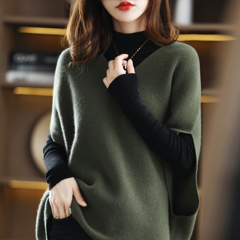21 autumn and winter new cashmere sweater vest female V-neck bat sleeve solid color versatile sleeveless loose wool knitted waistcoat