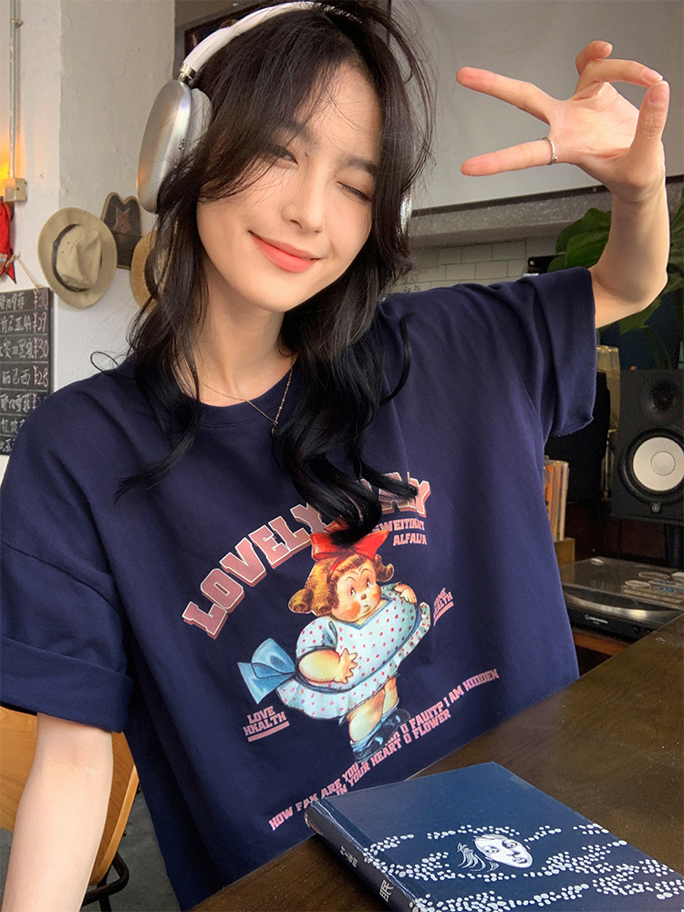 Real price pure cotton wrap collar 2023 summer new 200g pure cotton pull shoulder strip pure cotton short-sleeved T-shirt