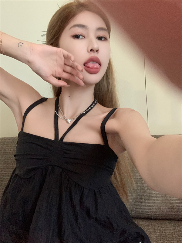 Real shot real price spring new design sense French Korean version of mesh small camisole short puffy top women