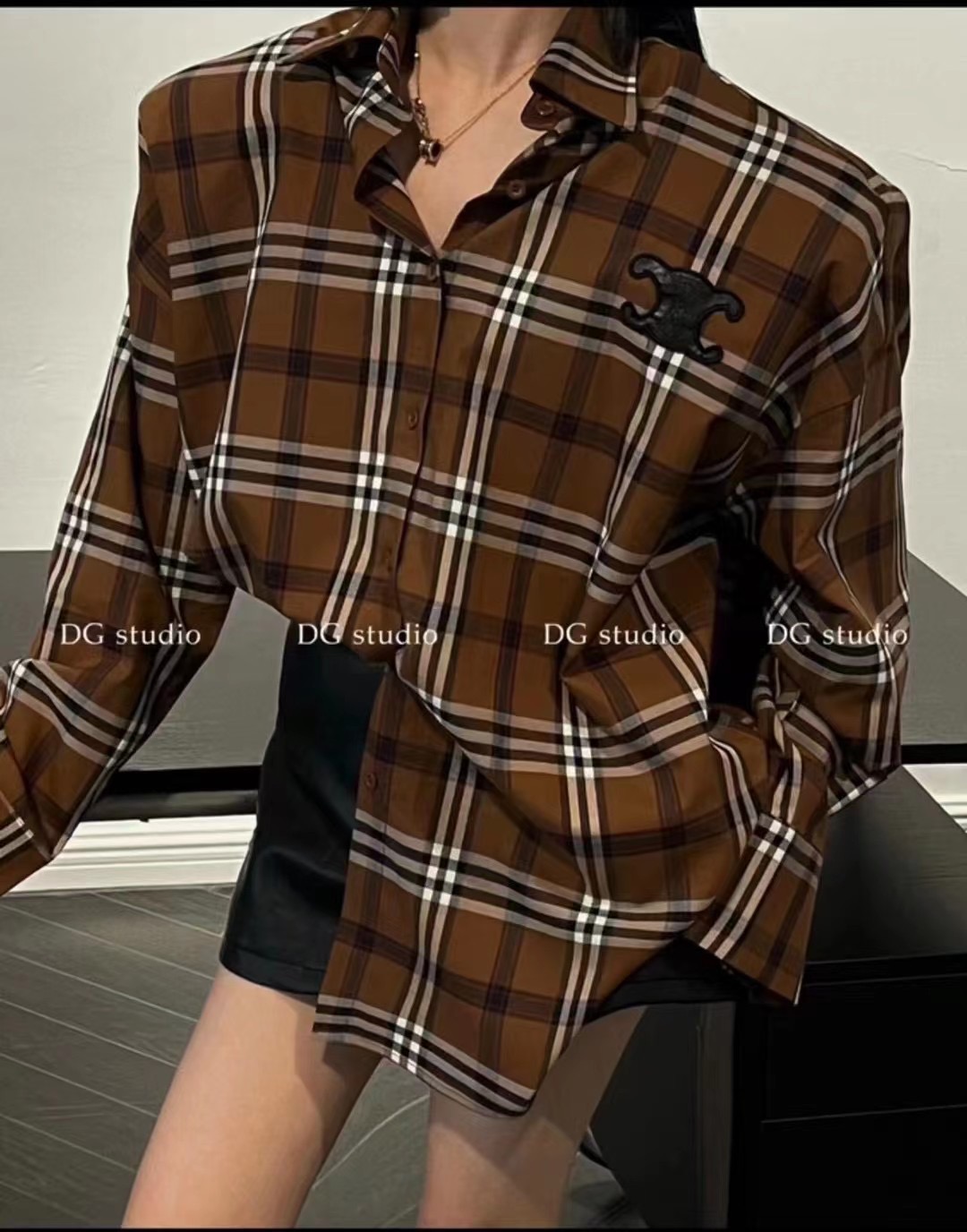 Western-style new long-sleeved lazy style loose design plaid shirt top