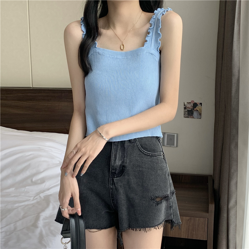 Wooden ear lace camisole spring and summer new Korean women's sleeveless top bottoming shirt
